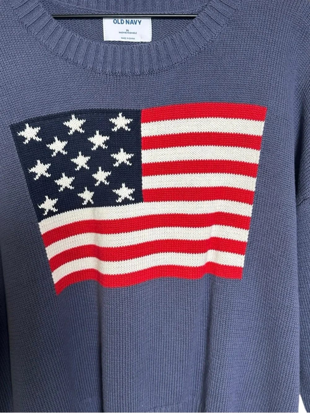 Old Navy NWT Women Crew Neck American Flag Sweater XL Knit Navy Blue USA Coastal - Picture 3 of 10